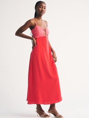 Abercrombie & Fitch Pink and Red Maxi Dress with Spaghetti Straps